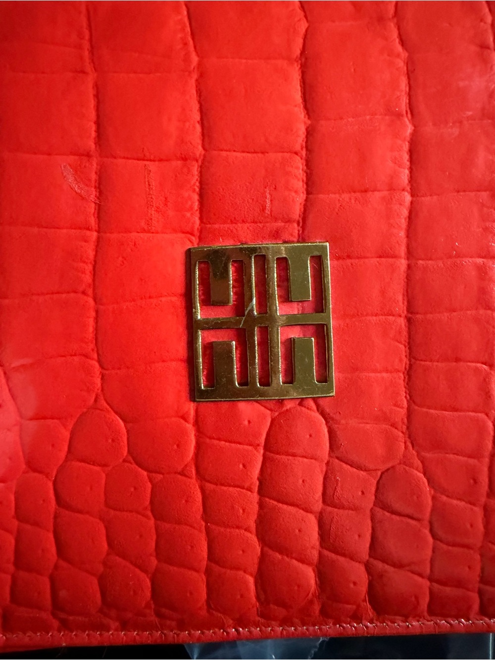 Vintage Givenchy Orange/Tomato Red Croc-Embossed Chain Shoulder Bag